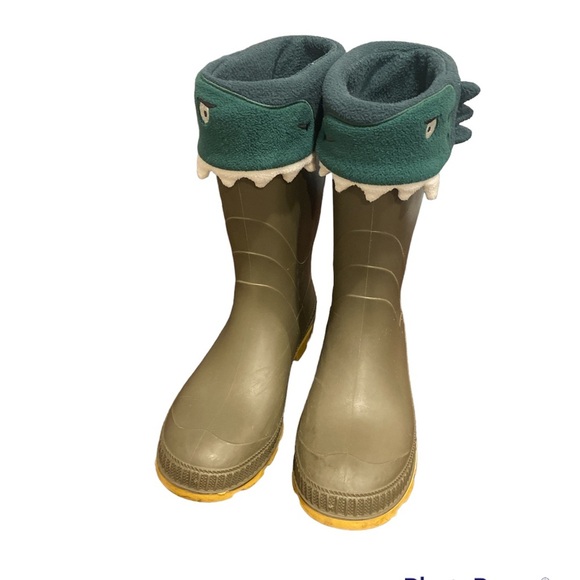 Kamik rain boots olive/yellow size 3 and joules welly socks Dino green - Picture 2 of 10